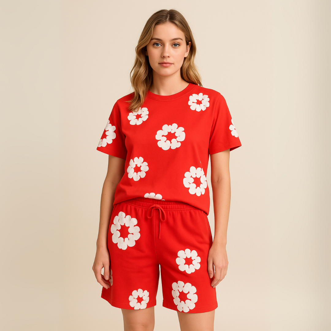 Sebastian | Unisex T-Shirt-und-Shorts-Set mit Blumenmuster