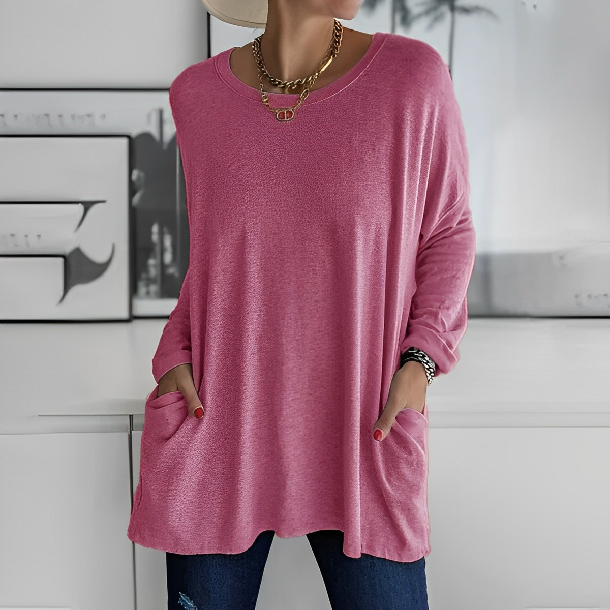 Kerstin | Stylischer Langer Pullover mit Taschen