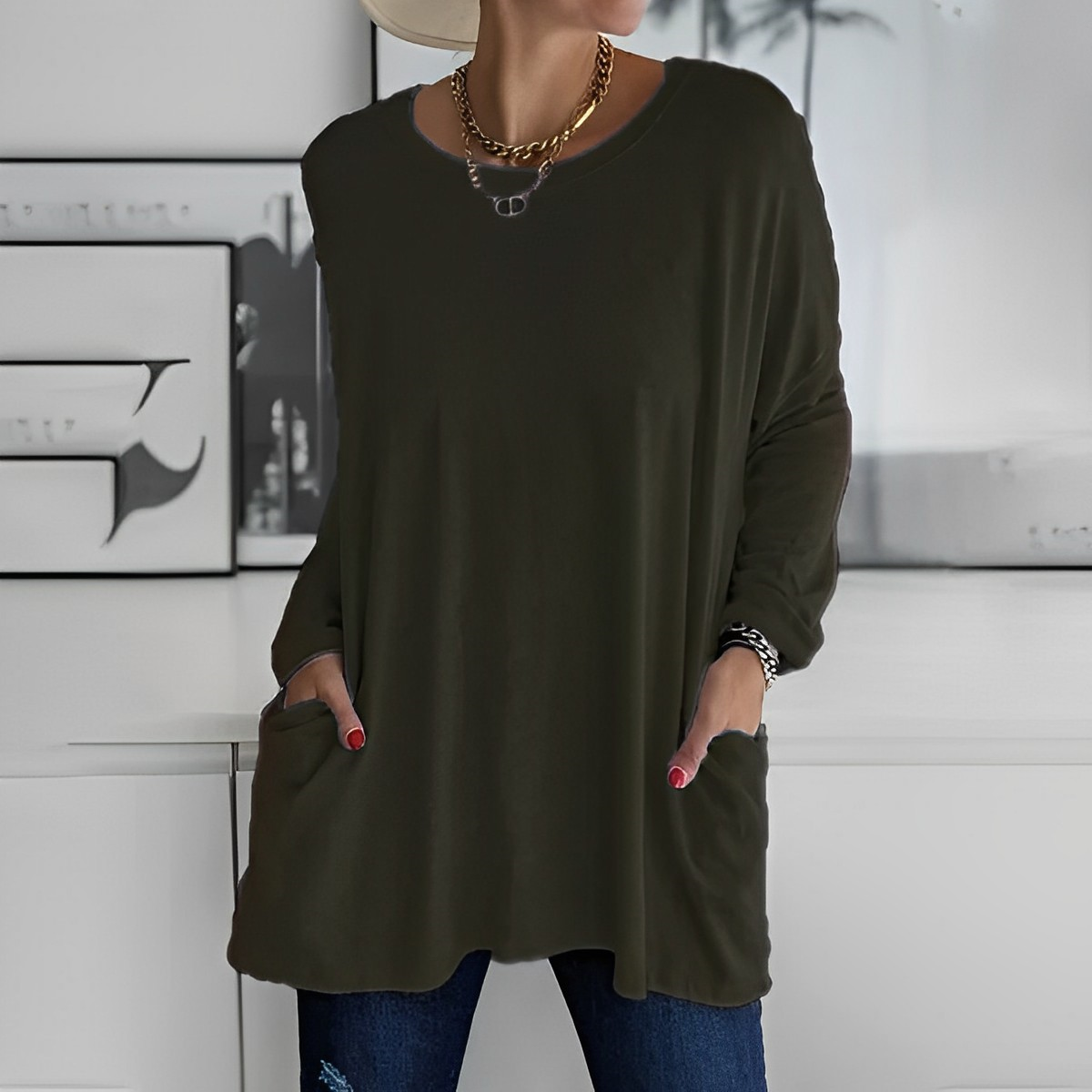 Kerstin | Stylischer Langer Pullover mit Taschen