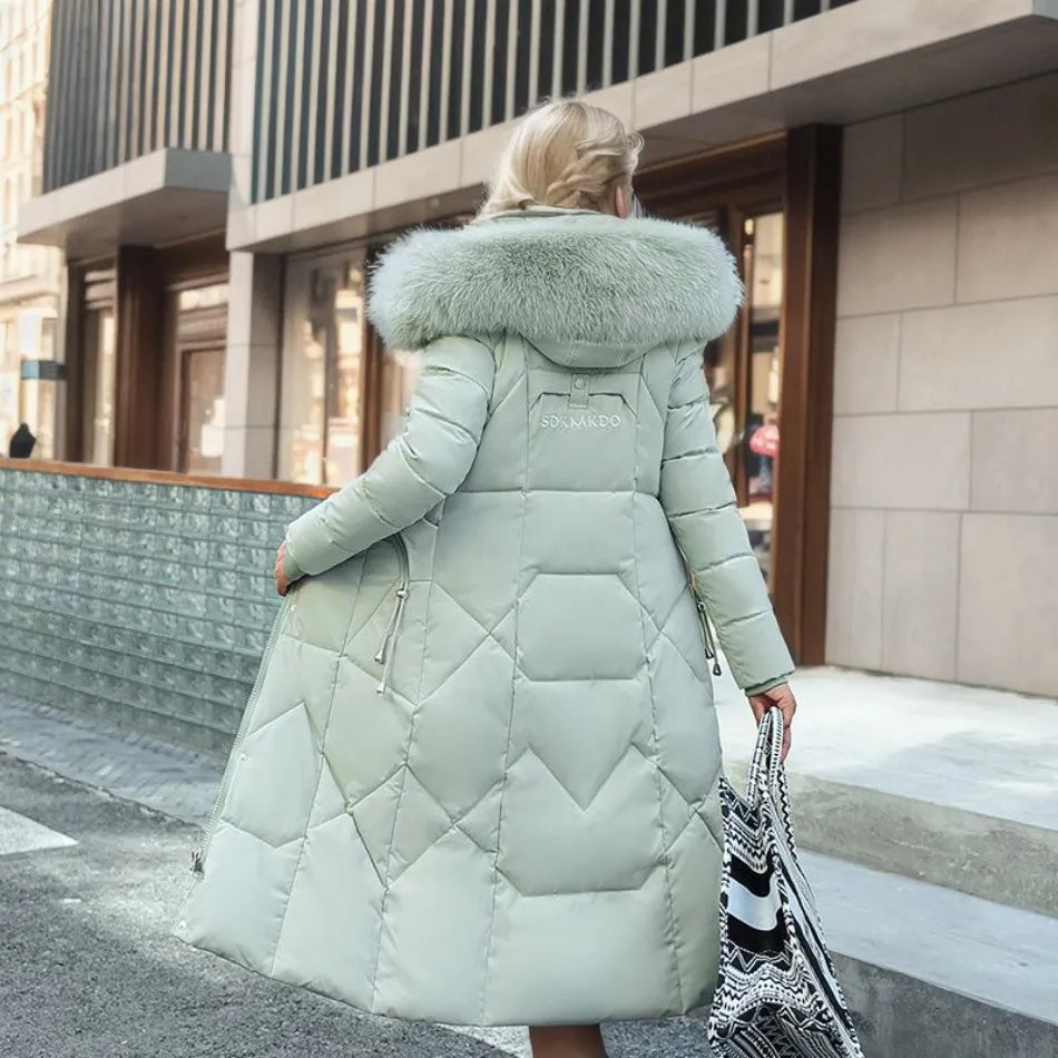Jessica | Damen Winter Steppmantel mit Kapuzenbesatz