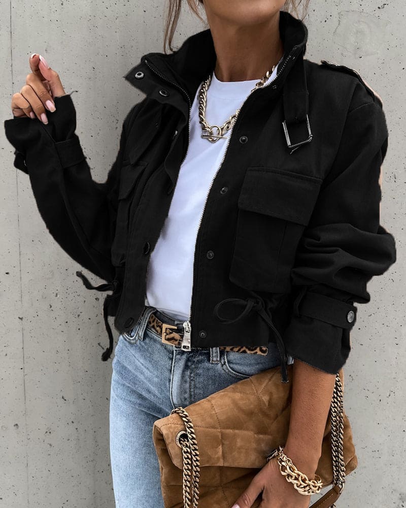 Katharina | Damen Kurze Utility Jacke mit Reißverschluss