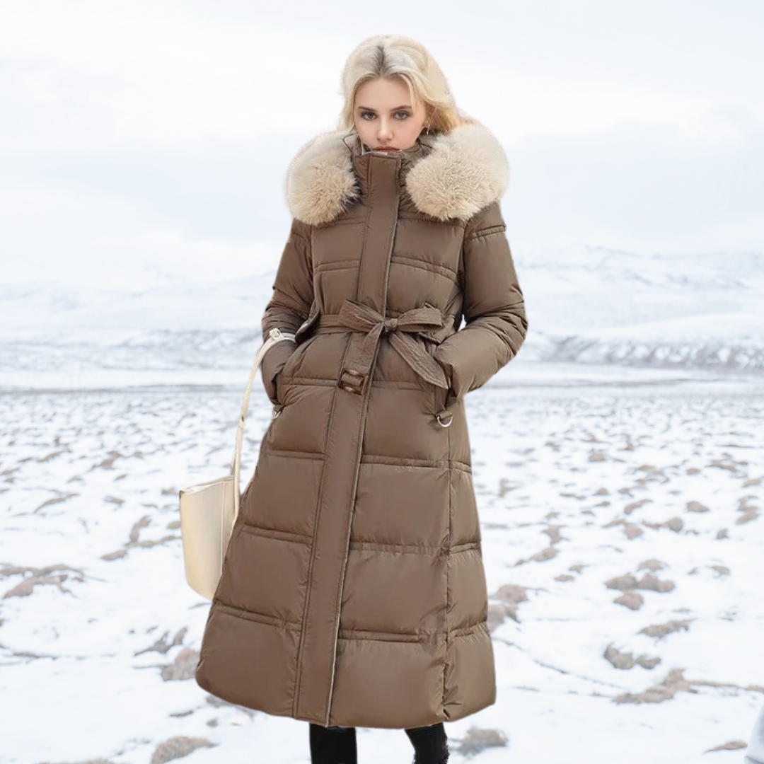 Eva | Damen Winter Steppmantel mit Fellkragen