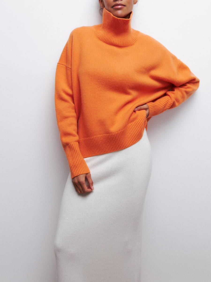 Emma | Damen Oversize Rollkragen Winter Strickpullover