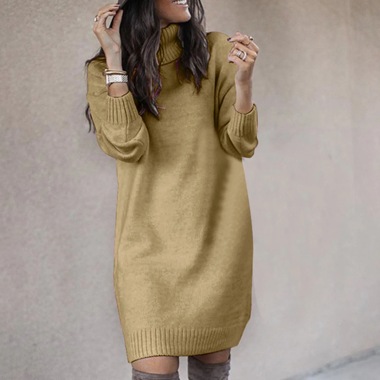 Annika | Damen Winter-Strickkleid mit Rollkragen