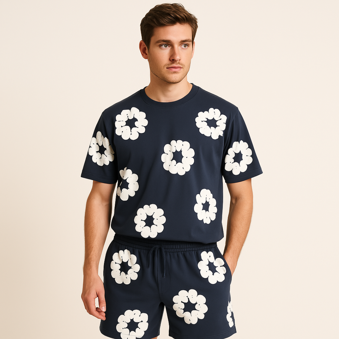 Sebastian | Unisex T-Shirt-und-Shorts-Set mit Blumenmuster