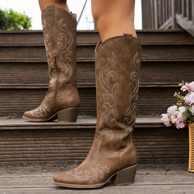 Lydia | Damen Western Kniehohe Stiefel mit seitlichem Reißverschluss