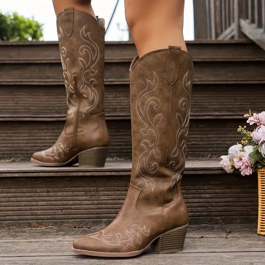 Lydia | Damen Western Kniehohe Stiefel mit seitlichem Reißverschluss