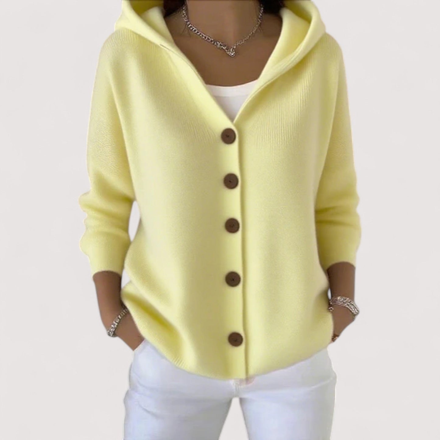Sabrina | Damen Winter Cardigan mit Knöpfen und Kapuze