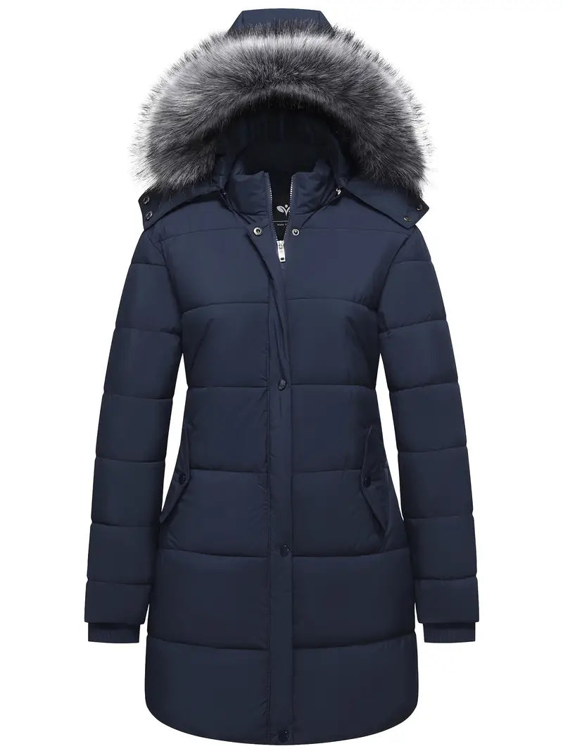 Franziska | Damen Winter-Steppmantel mit Kapuze und Fellbesatz