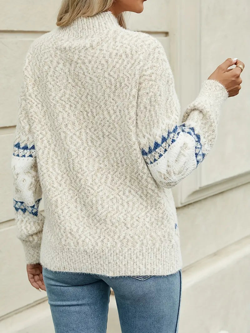 Angela | Damen Winter Schneeflocken Strickpullover