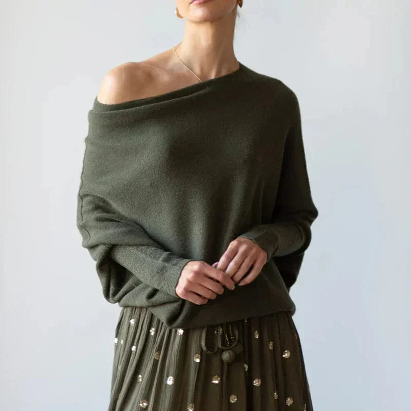 Angela | Damen Strickpullover mit Schulterfreiem Design und Lockerer Passform