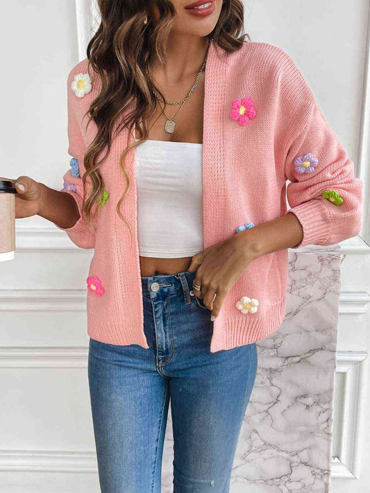 Michaela | Damen Winter-Cardigan mit Blumenstickerei
