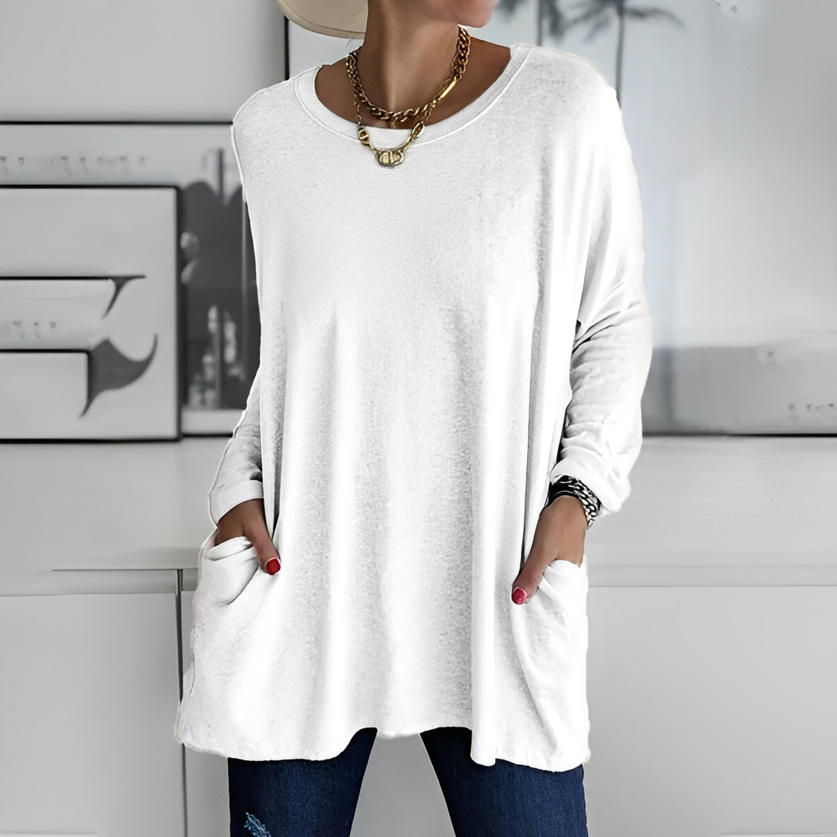 Kerstin | Stylischer Langer Pullover mit Taschen