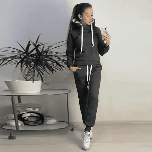 Martina | Damen Lässiger Trainingsanzug mit Hochkragen Kapuzenpullover