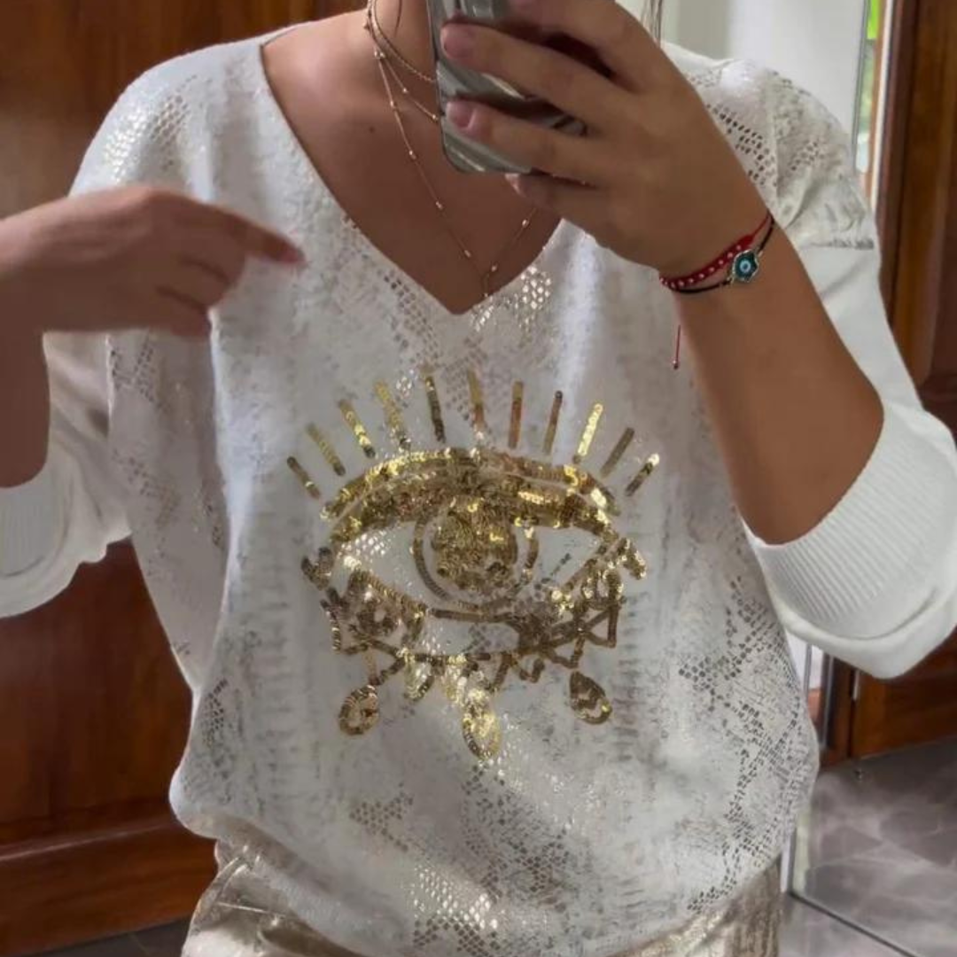 Anja | Damen Trendy Top und Hose mit Augenprint
