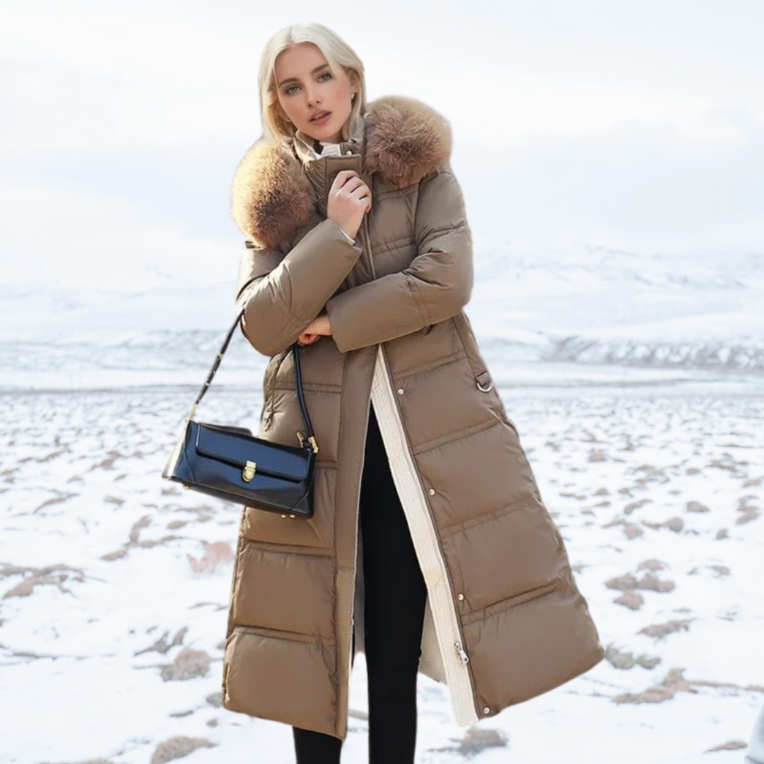 Eva | Damen Winter Steppmantel mit Fellkragen