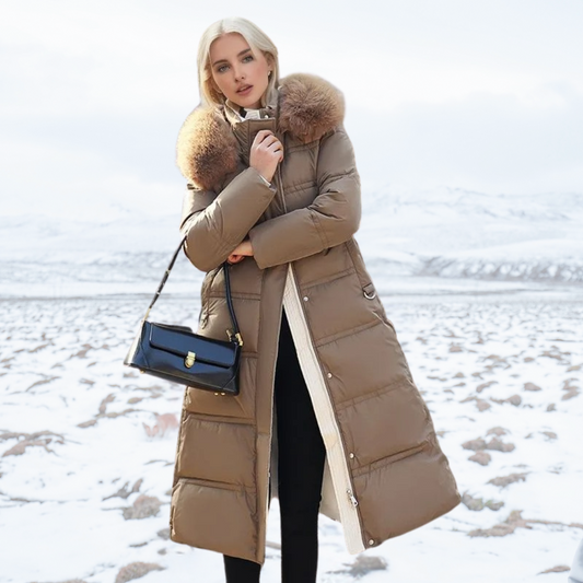 Eva | Damen Winter Steppmantel mit Fellkragen
