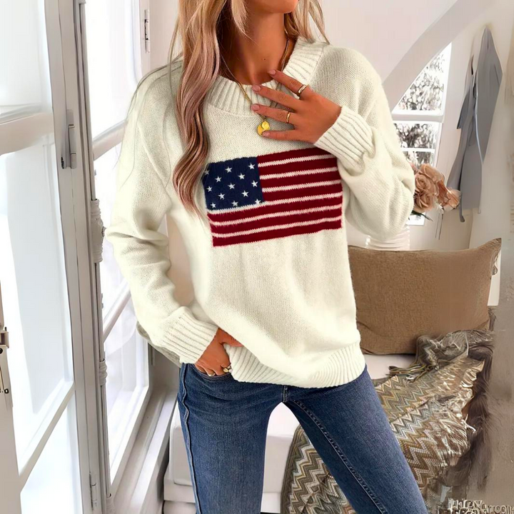 Annika | Damen Winter-Strickpullover mit Flaggenprint