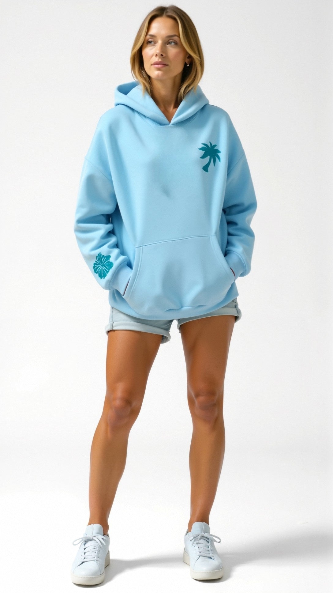 Annika | Damen Kapuzenpullover mit Tropenmuster und Kängurutasche
