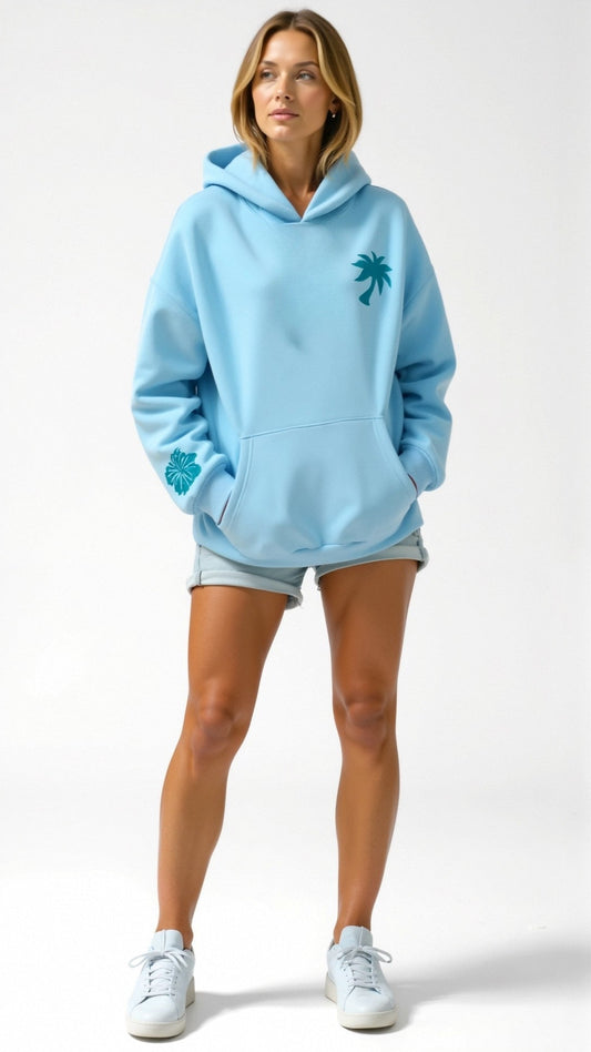 Annika | Damen Kapuzenpullover mit Tropenmuster und Kängurutasche