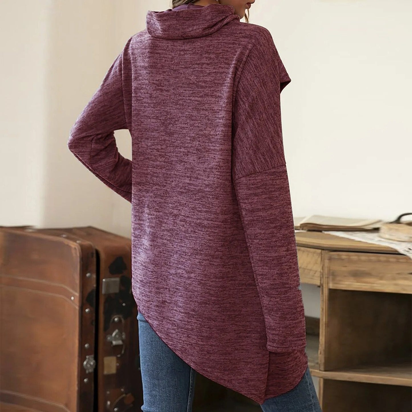 Anna | Damen Asymmetrische Pullover Tunika mit Knöpfen