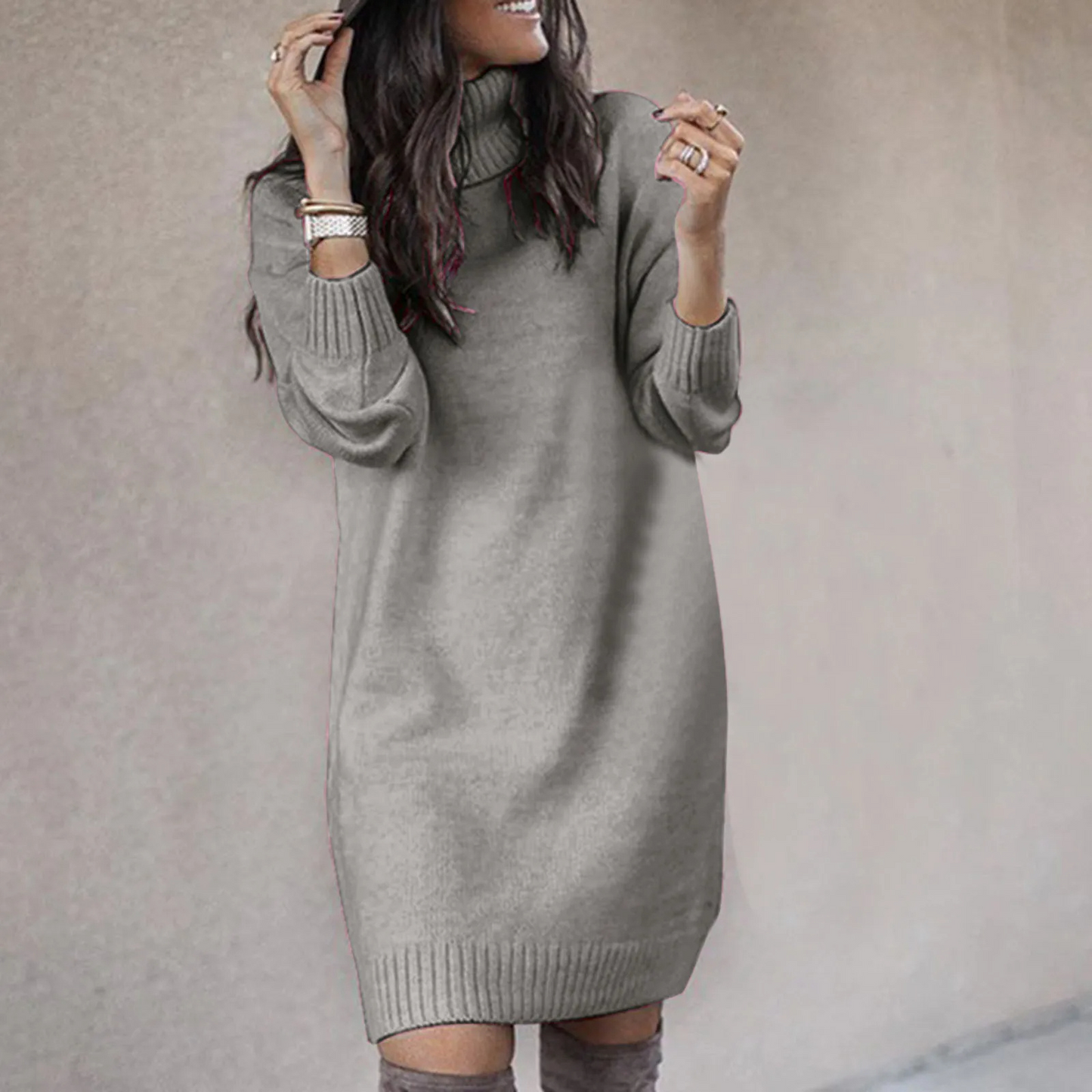 Annika | Damen Winter-Strickkleid mit Rollkragen