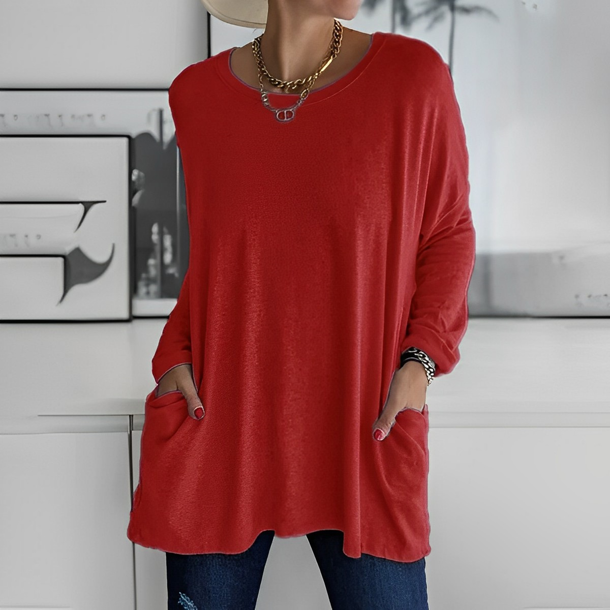 Kerstin | Stylischer Langer Pullover mit Taschen