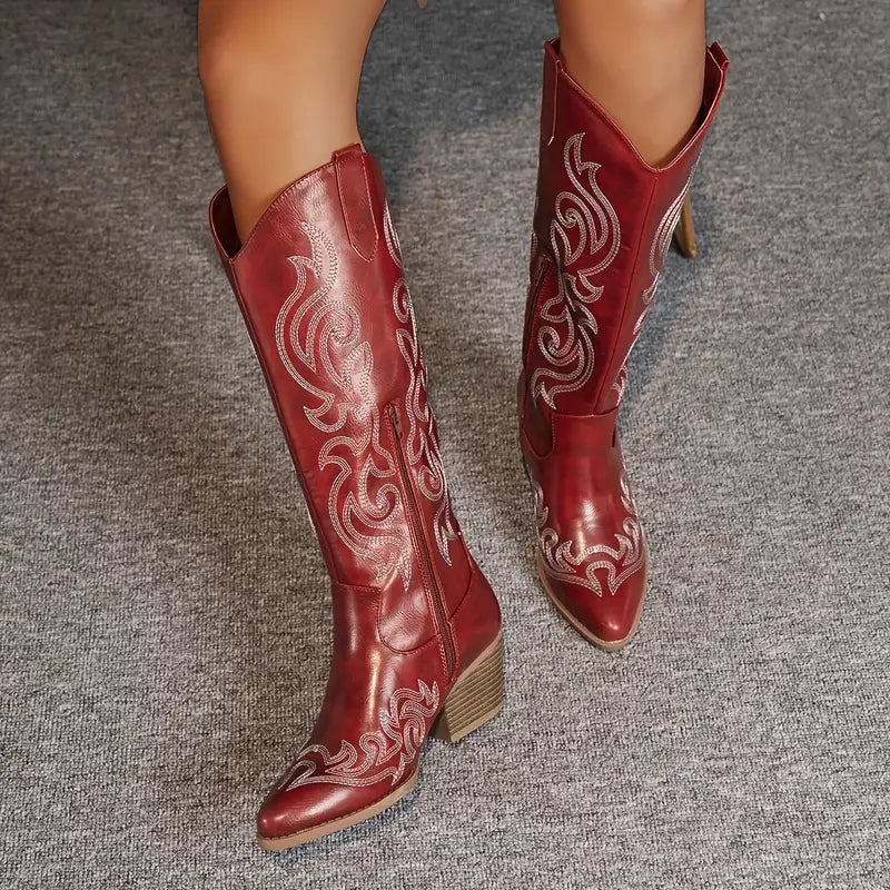 Lydia | Damen Western Kniehohe Stiefel mit seitlichem Reißverschluss