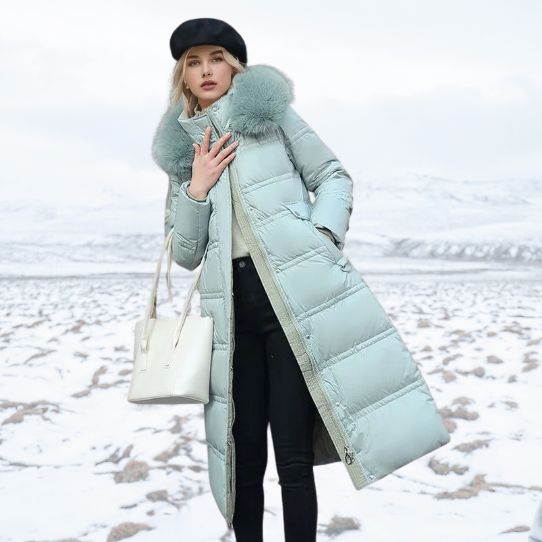 Eva | Damen Winter Steppmantel mit Fellkragen