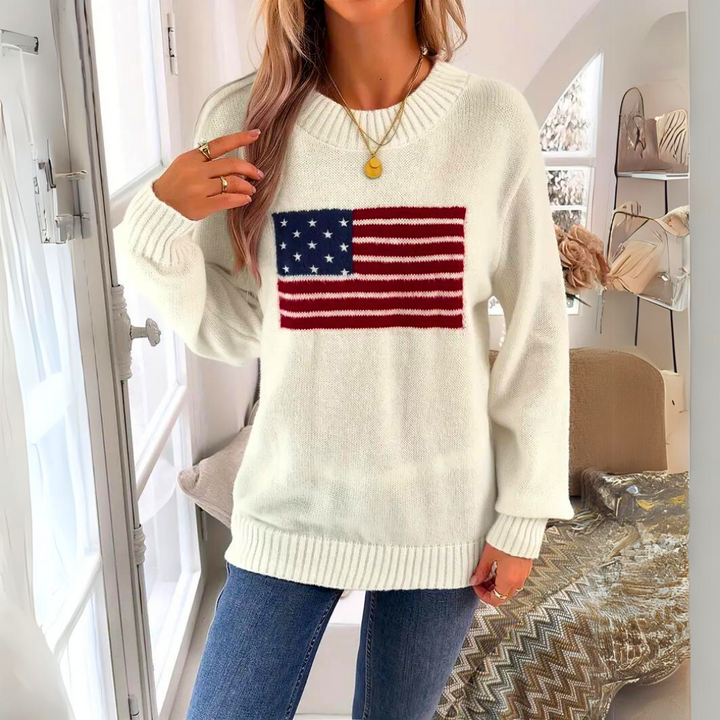 Annika | Damen Winter-Strickpullover mit Flaggenprint