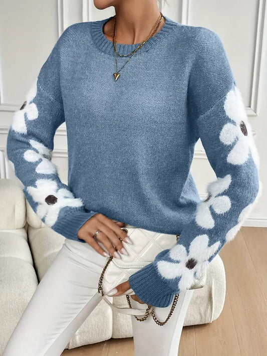 Lara | Damen Winterpullover mit Blumenmuster