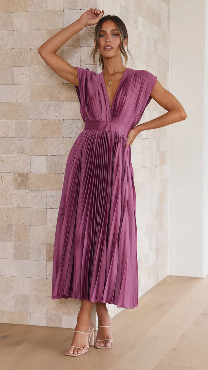 Regine | Elegantes Plissiertes Langkleid