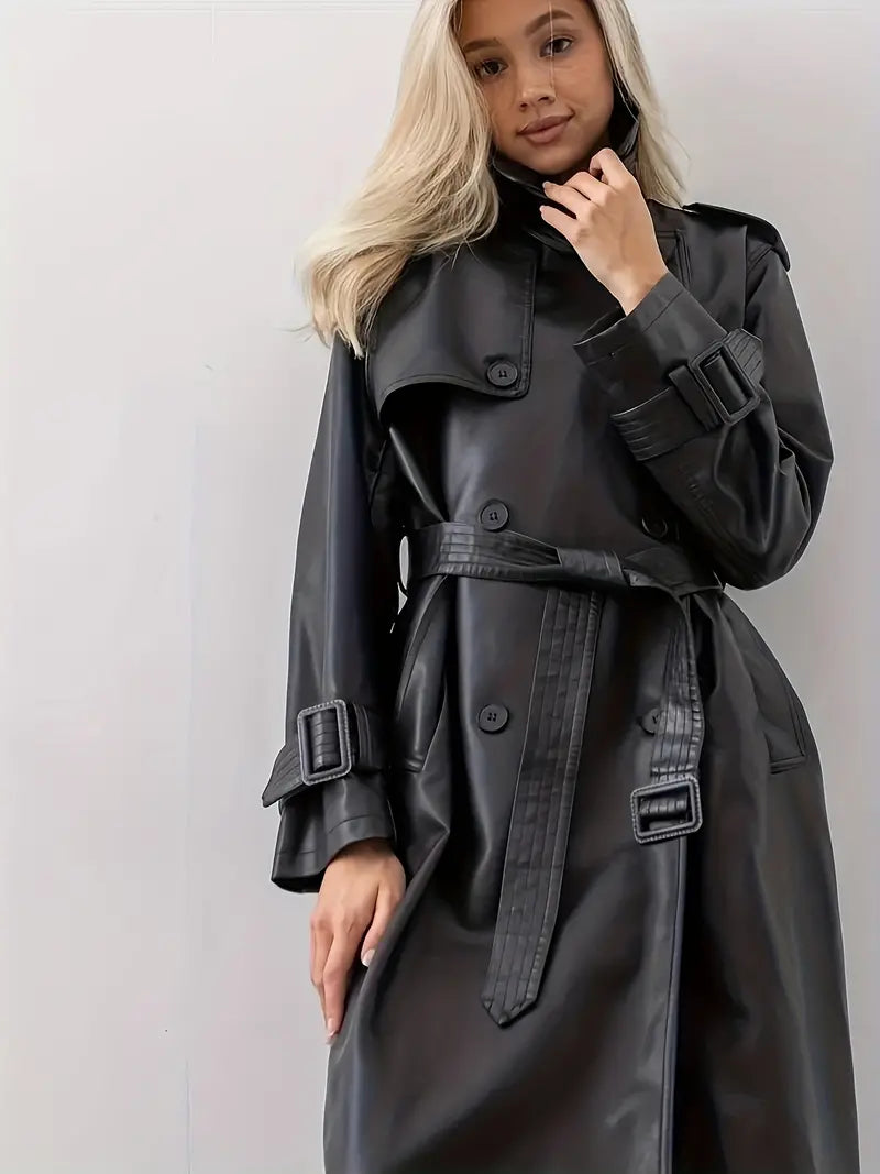 Stefanie | Damen Winter Ledertrenchcoat