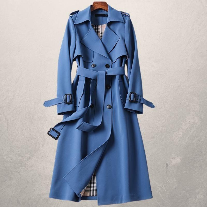 Leonie | Damen Doppelreihiger Langer Trenchcoat mit Gürtel