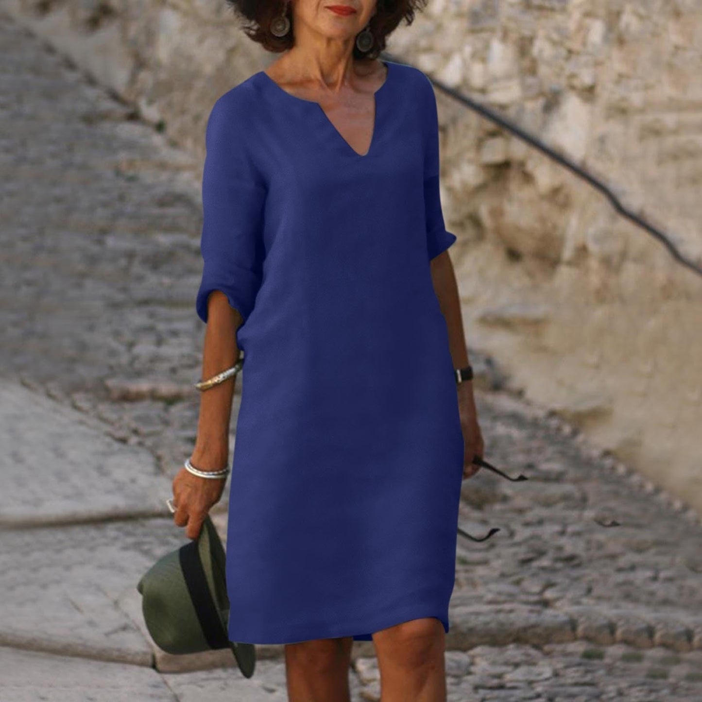 Emma | Elegantes Midi Sommerkleid mit V-Ausschnitt