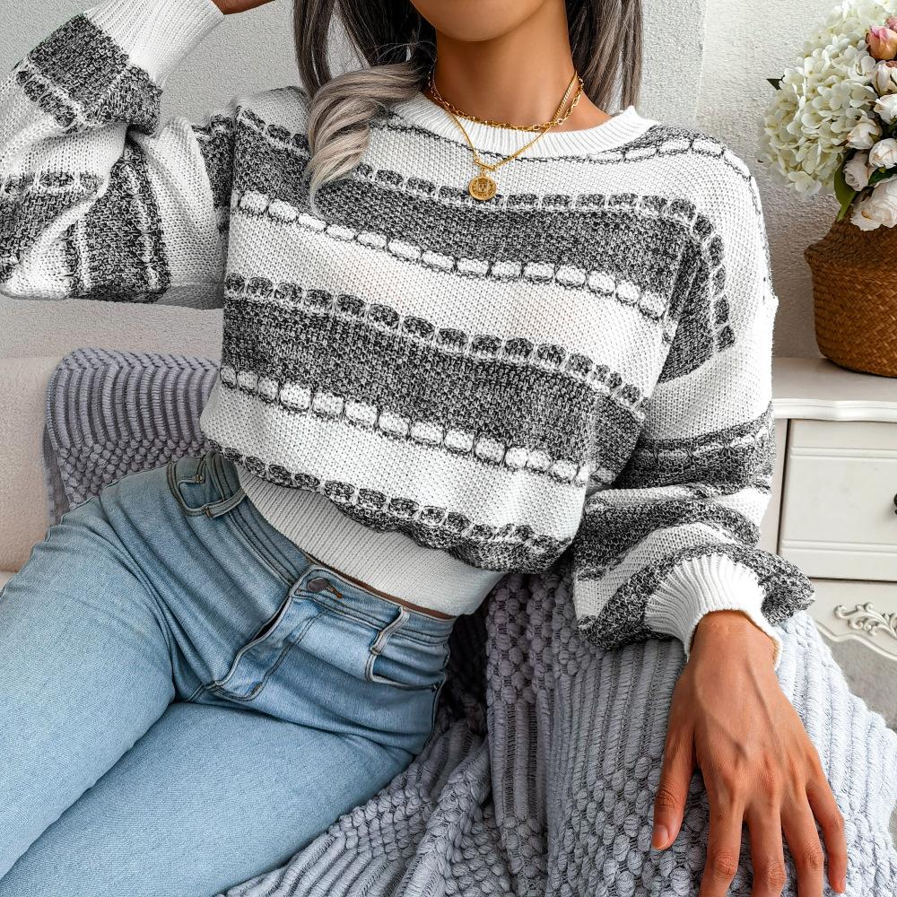 Gudrun | Damen Winterpullover mit Streifen und Rippbündchen