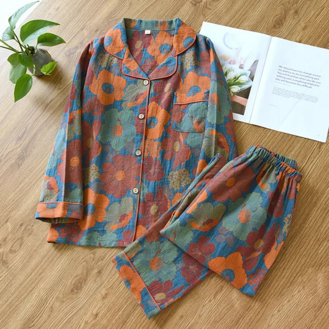Kerstin | Damen Floral Langarm Schlafanzug Set