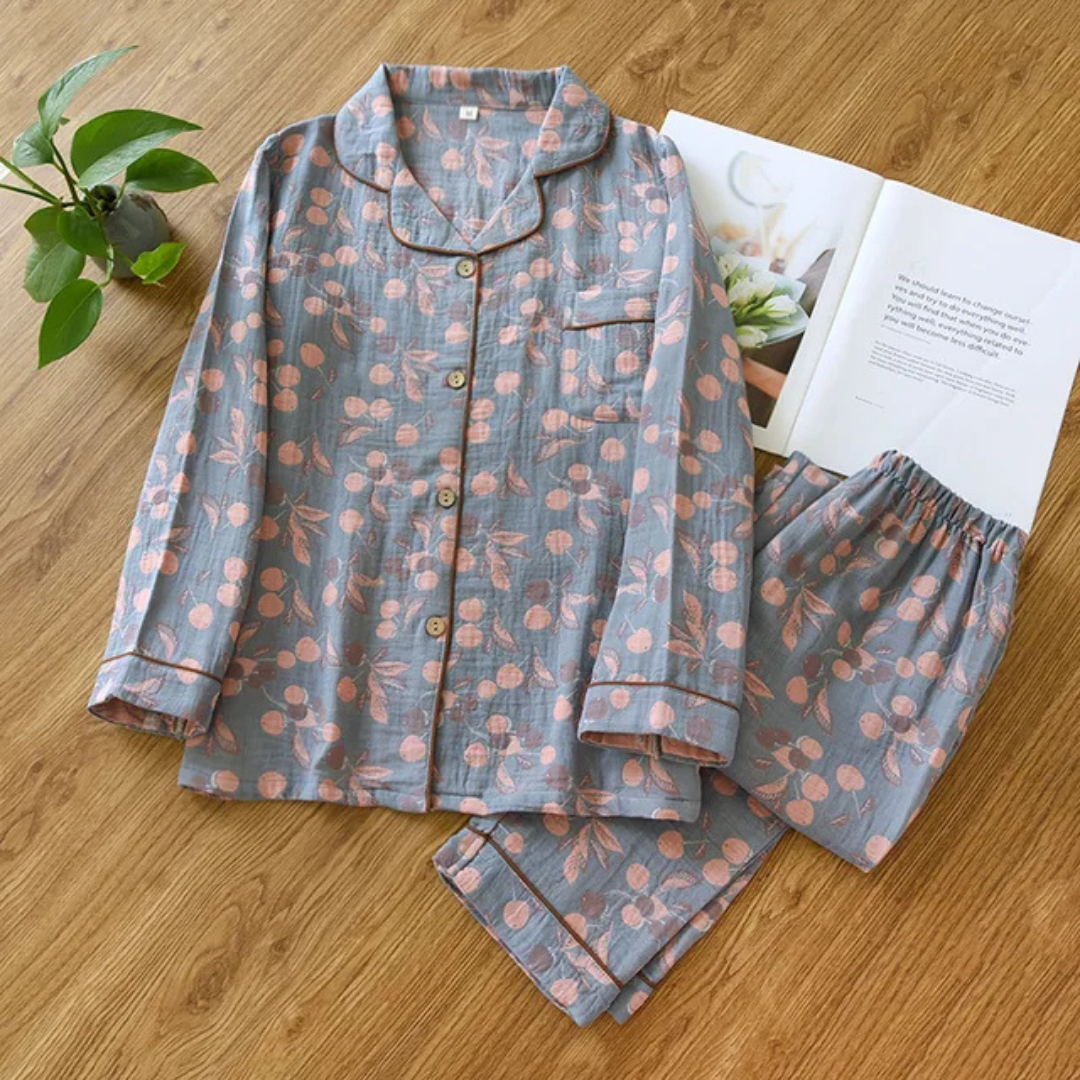 Kerstin | Damen Floral Langarm Schlafanzug Set