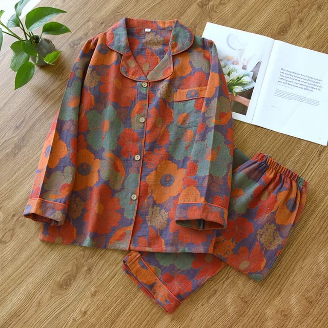 Kerstin | Damen Floral Langarm Schlafanzug Set