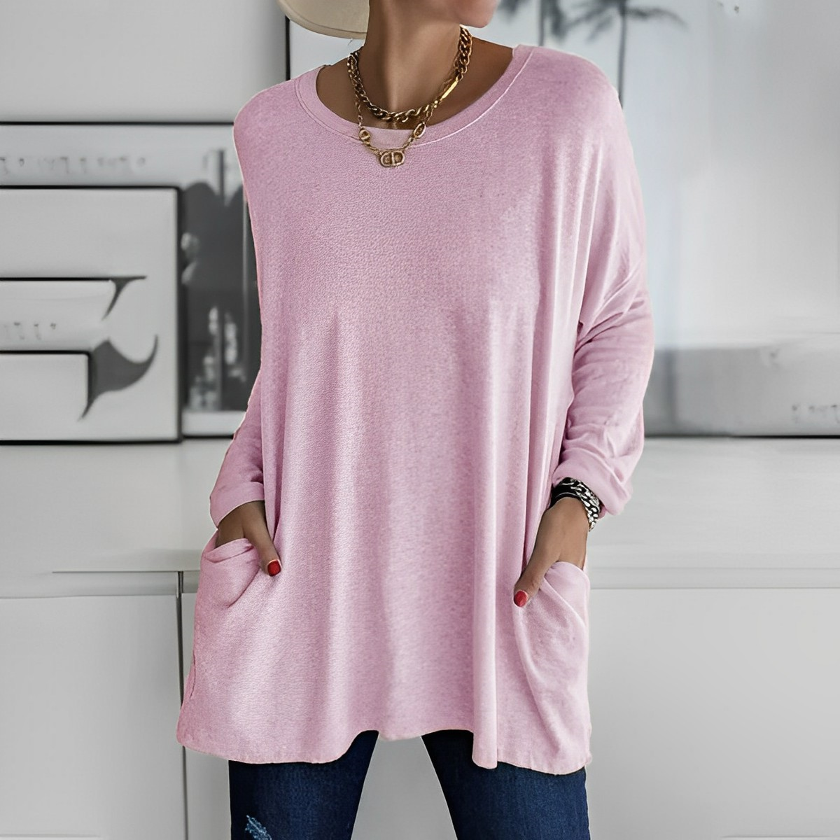 Kerstin | Stylischer Langer Pullover mit Taschen