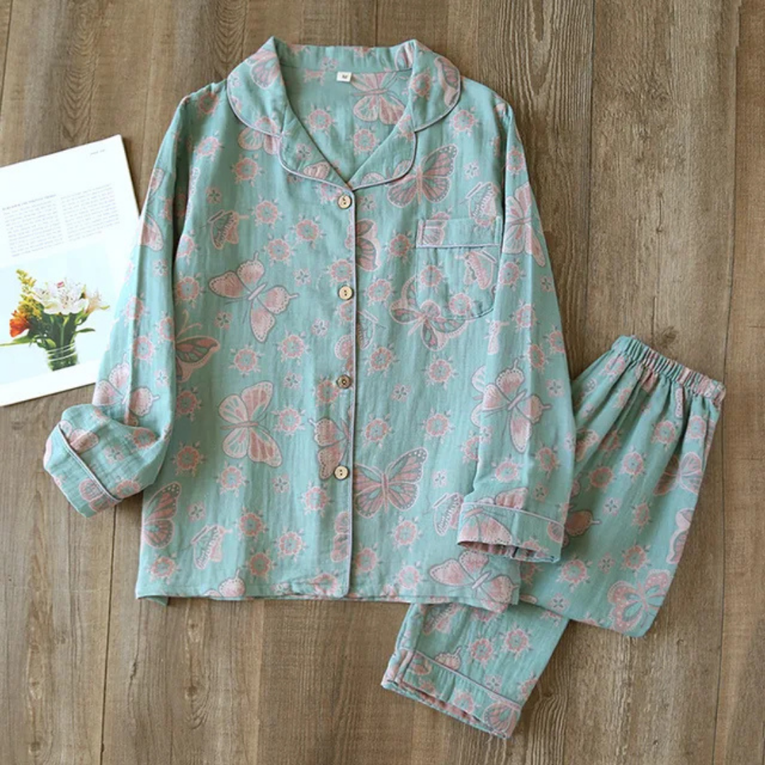 Kerstin | Damen Floral Langarm Schlafanzug Set