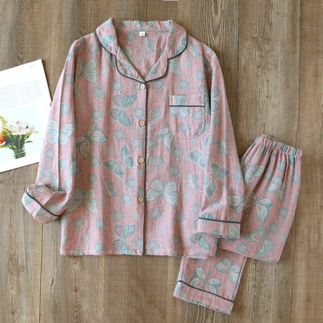 Kerstin | Damen Floral Langarm Schlafanzug Set