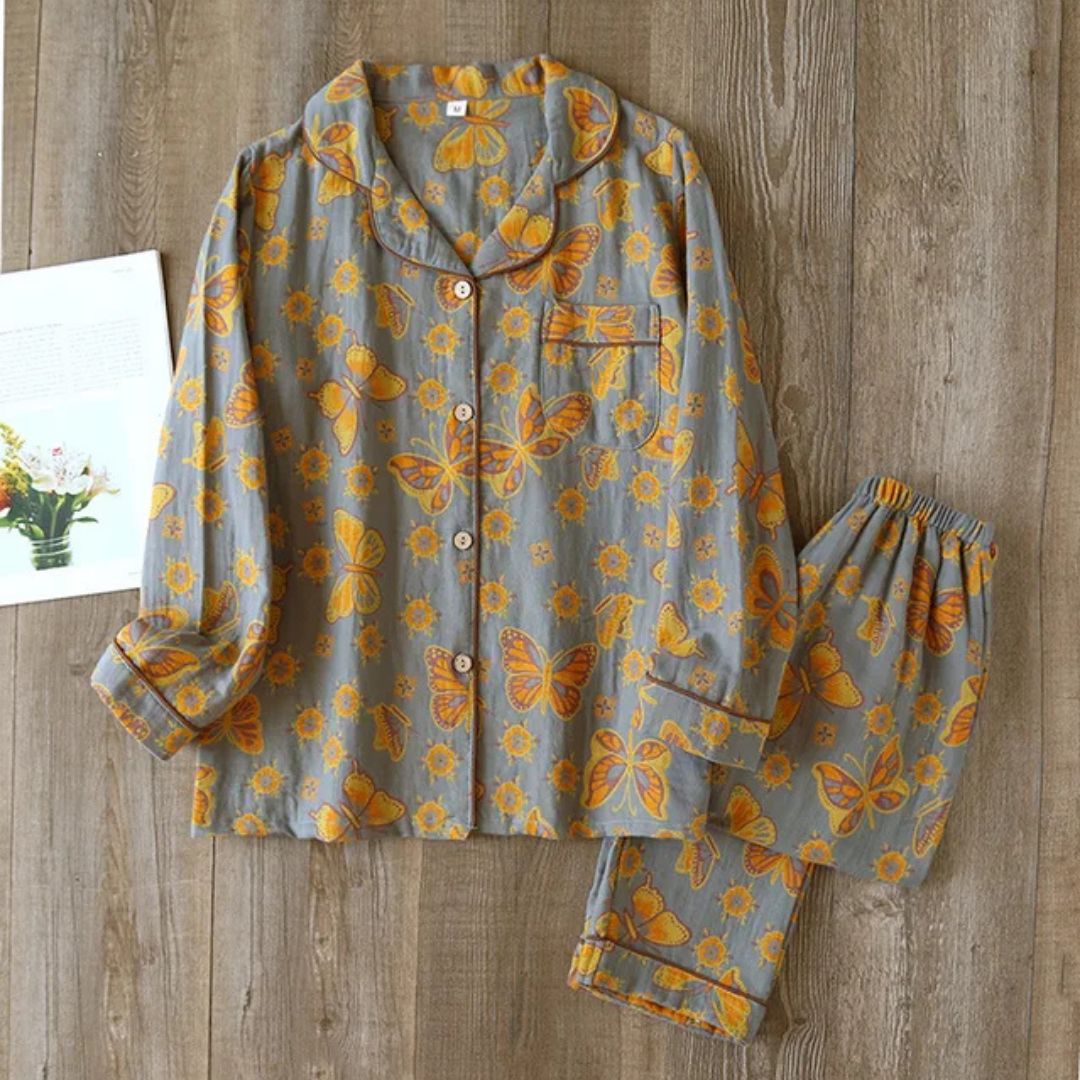 Kerstin | Damen Floral Langarm Schlafanzug Set