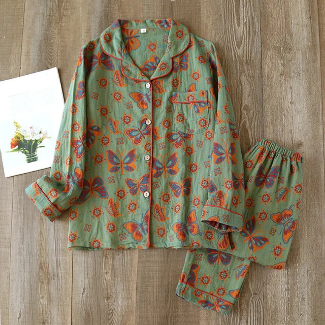 Kerstin | Damen Floral Langarm Schlafanzug Set