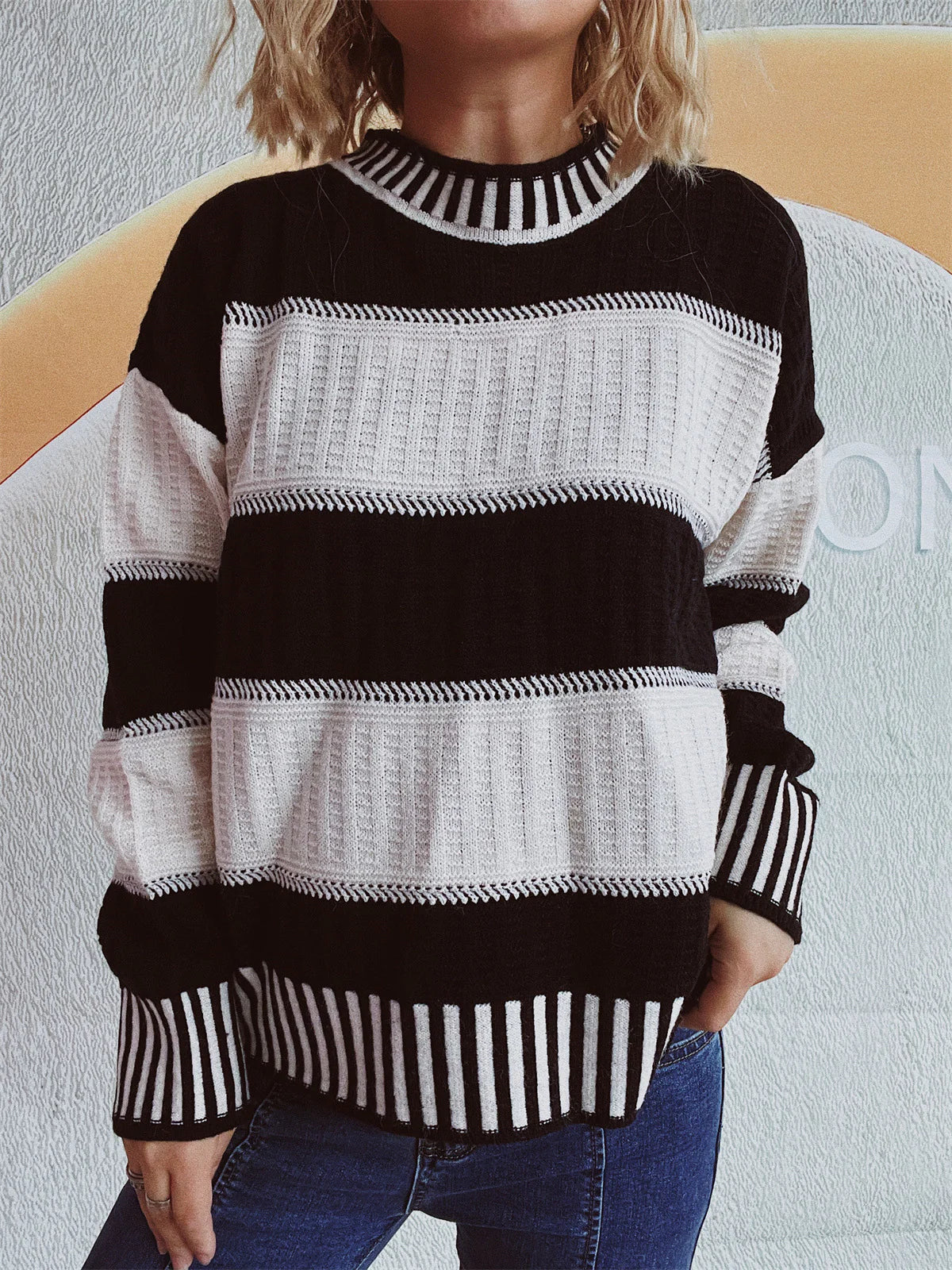 Karla | Damen Winterpullover mit Streifen und Rippdetails