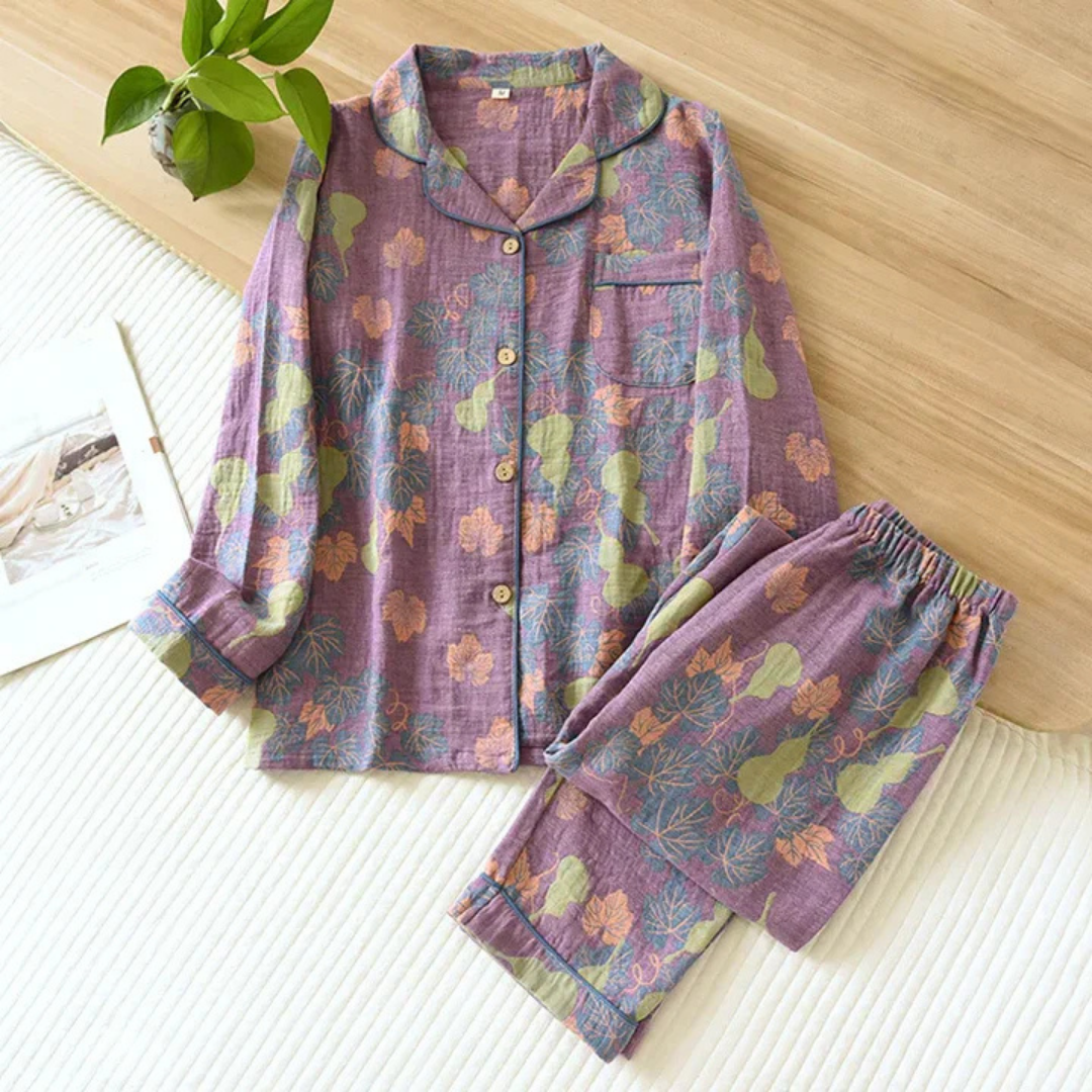 Kerstin | Damen Floral Langarm Schlafanzug Set