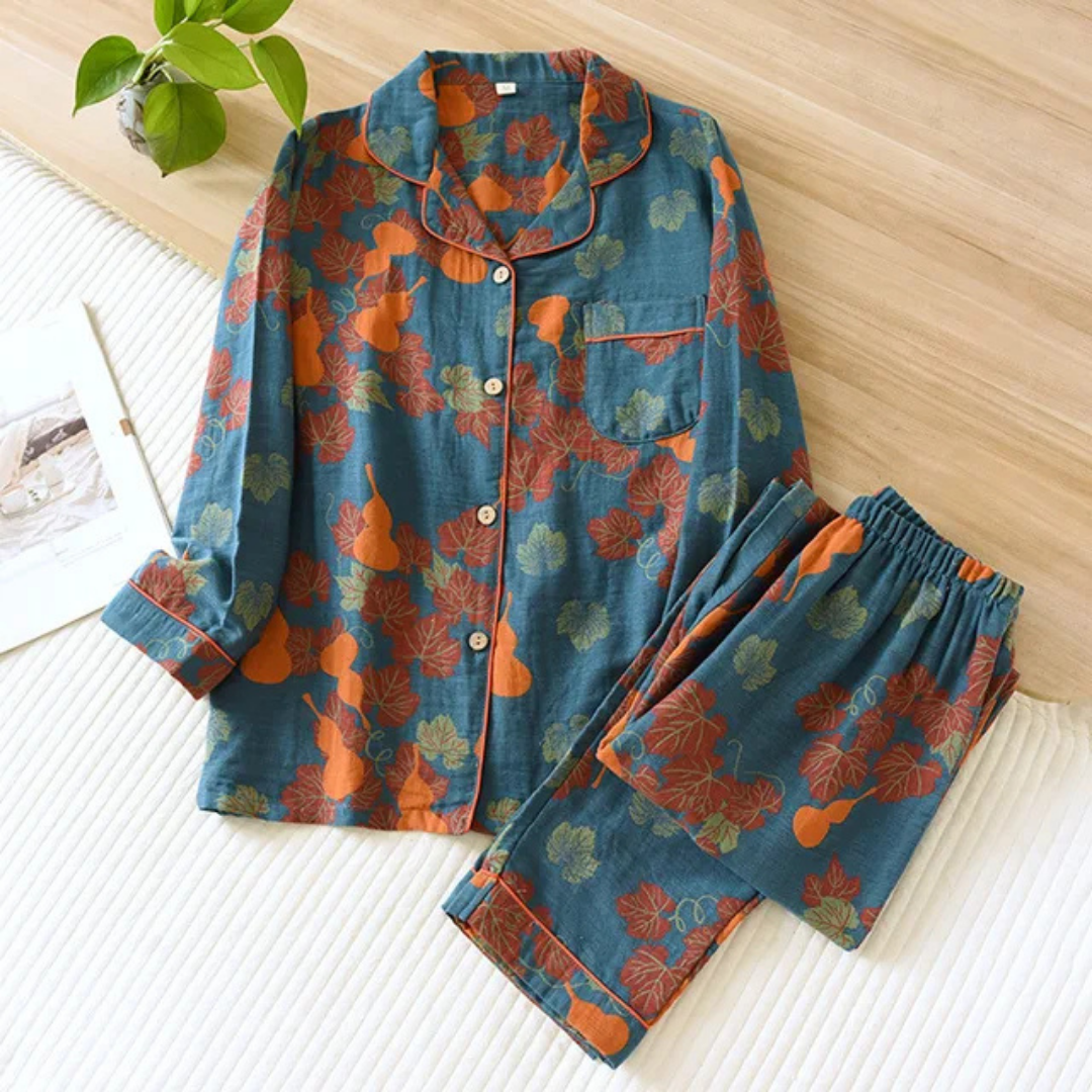 Kerstin | Damen Floral Langarm Schlafanzug Set