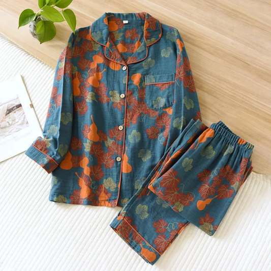 Kerstin | Damen Floral Langarm Schlafanzug Set