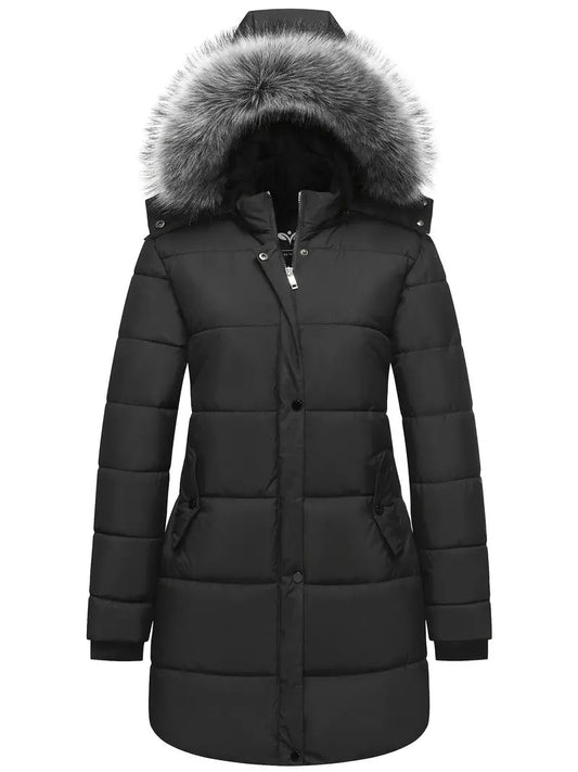 Franziska | Damen Winter-Steppmantel mit Kapuze und Fellbesatz