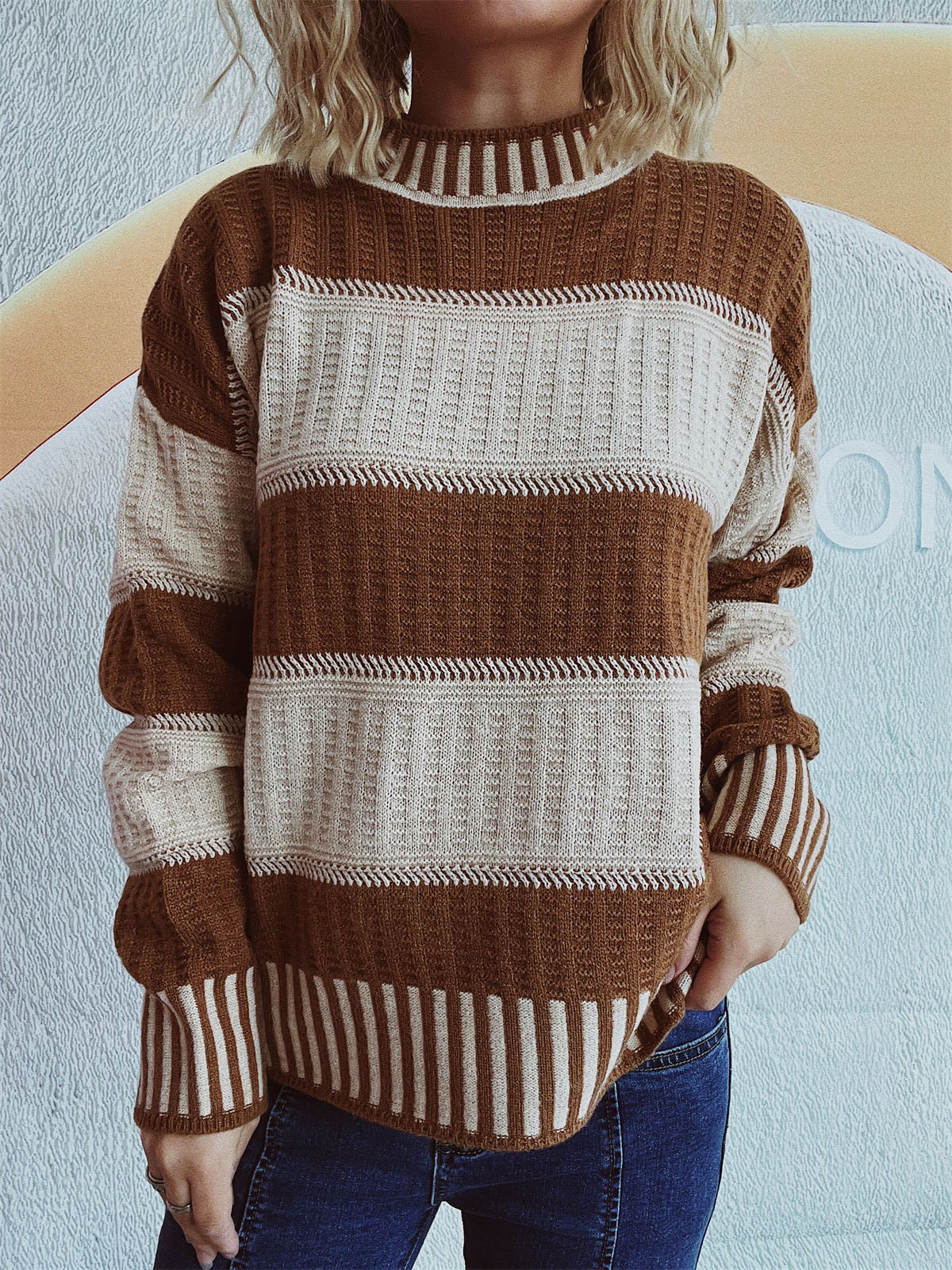 Karla | Damen Winterpullover mit Streifen und Rippdetails